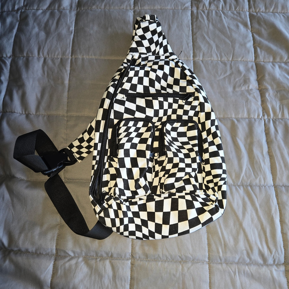Checkered Black and White Sling Bag
